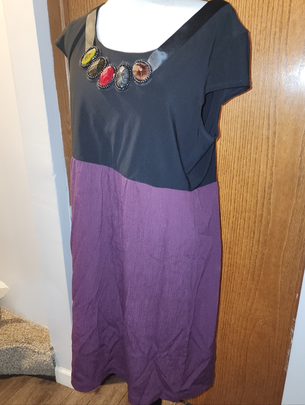 Tiana B Two-Tone Dress with Jewel Embellishment - Black & Purple Dress 12